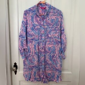 Lilly Pulitzer Vibrant Pink and Blue Patterned Shirt